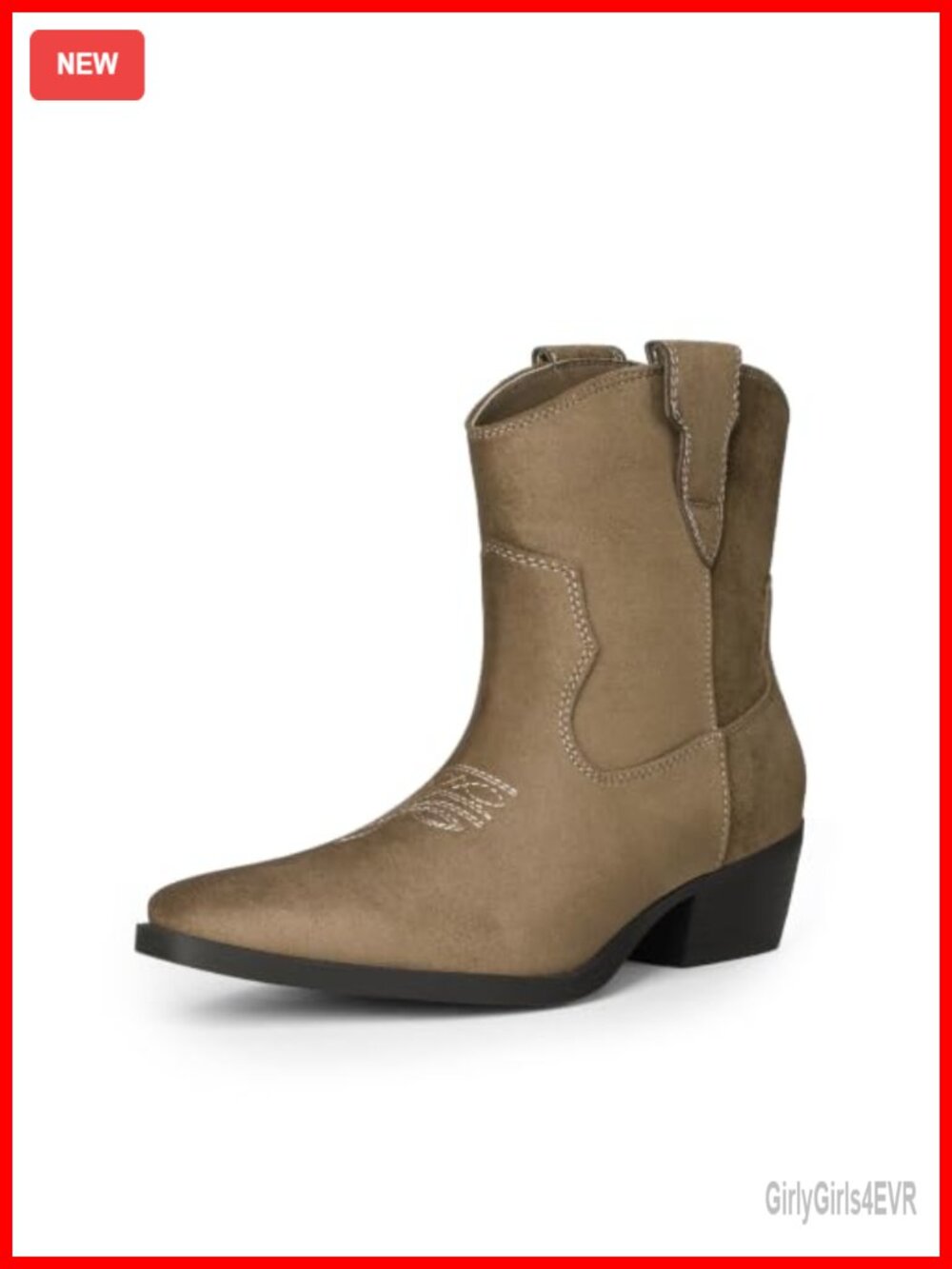 Western Cowboy Ankle Booties with Block Heel - Faux Suede Pull-On